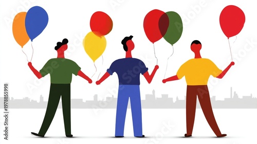 People Holding Balloons Enjoying a Gathering in a City on a Bright Day