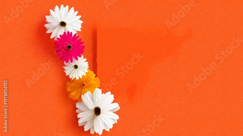 Colorful Flowers Arranged on an Orange Background for Decoration or Crafting