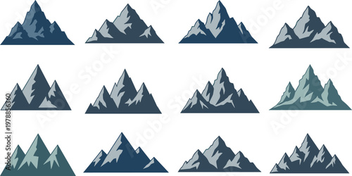 Mountain Peak Silhouette Vector Set Featuring Various Rugged Ridge Designs And Alpine Summit Shapes For Outdoor Adventure Travel Nature And Landscape Graphic Designs