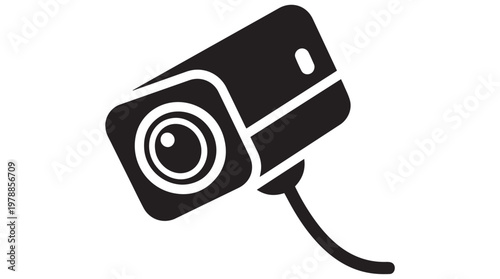 Modern black and white security camera with spiral lens isolated on transparent background