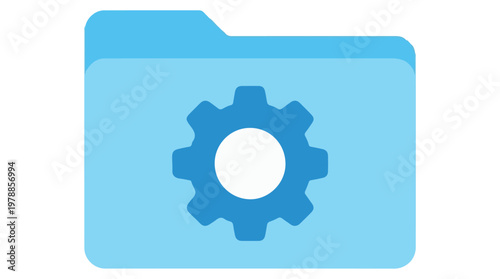 Blue digital folder with gear icon symbolizing settings, technology, and business organization