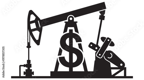 Oil pumpjack symbolizing financial growth and energy investment with dollar sign overlay