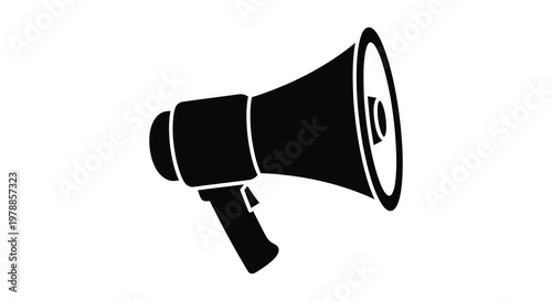 A stark black silhouette of a vintage megaphone angled slightly evoking communication and announcement silhouette high quality professional detailed modern elegant