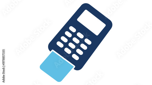 Modern blue payment terminal with numeric keypad isolated on Transparent Background