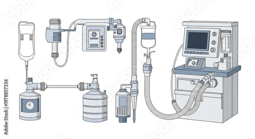 Modern Anesthesia Machine and Medical Ventilator Illustration
