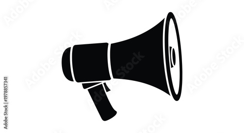 A black silhouette of a vintage megaphone angled slightly to the right showcasing a classic communication tool silhouette high quality professional