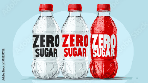 Variety of Colorful Zero Sugar Soft Drinks in Plastic Bottles on a Neutral Background
