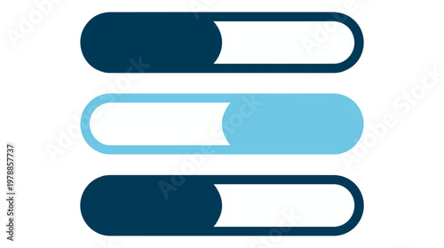 Three horizontal slider controls in dark and light blue for user interface design elements