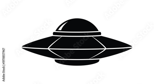 A stark black silhouette of a classic flying saucer shape against a plain white background a sci fi icon silhouette high quality