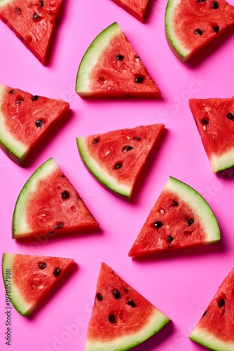 Slices of Watermelon Arranged on a Pink Surface in a Casual Display During Da...