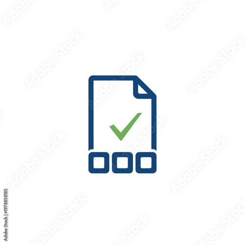 A blue icon of a document with a green checkmark.