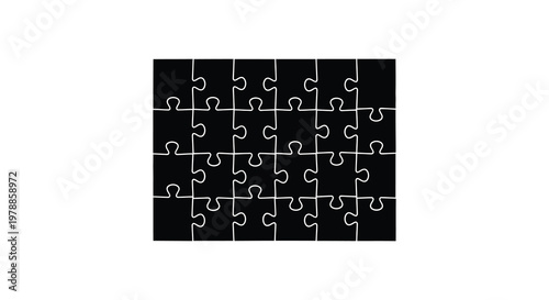 A black background displays a completed jigsaw puzzle composed of interlocking white pieces a striking silhouette high quality professional detailed modern