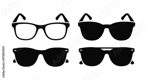 A collection of four distinct eyewear designs featuring both classic and modern styles in silhouette high quality professional detailed elegant stylish