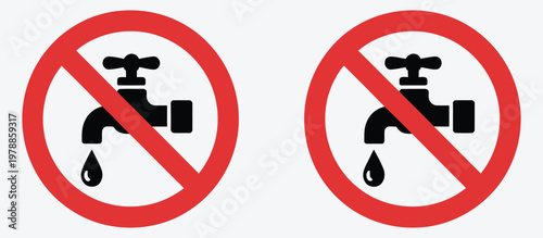 Do not use water sign, non drinkable water icon with crossed glass symbol, warning sign for unsafe drinking water, modern flat vector
