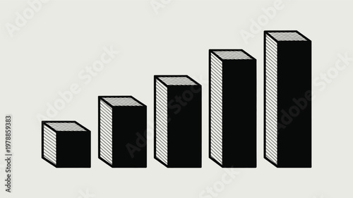 3d isometric bar chart growth concept with ascending columns in monochrome grid pattern