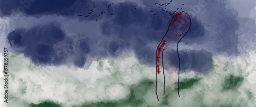 Dessin d'un homme souffrant de dépression et d'anxiété. Maladie mentale.