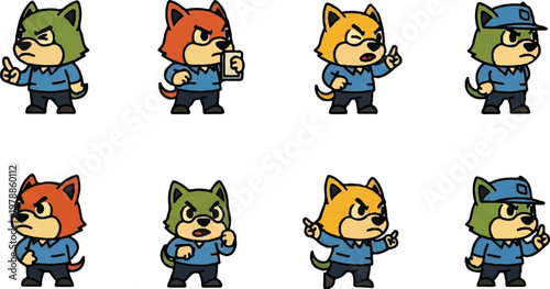 Cartoon egyptian figures in various poses and expressions