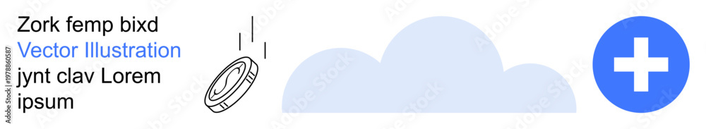 Obraz premium Cloud computing, data storage, business solutions, digital healthcare, medical services, innovative technology. Cloud shape, a coin and a medical cross in modern design. Cloud computing and data