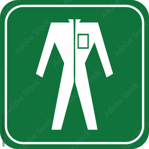 White protective suit icon safety clothing symbol for industrial work clean vector illustration on green background