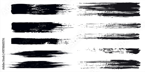 Grunge brushes. Paintbrush sketch strokes, black splash distress texture and paint daub. Rough ink stain and calligraphy element vector set. Illustration sketch grungy shape.eps 10