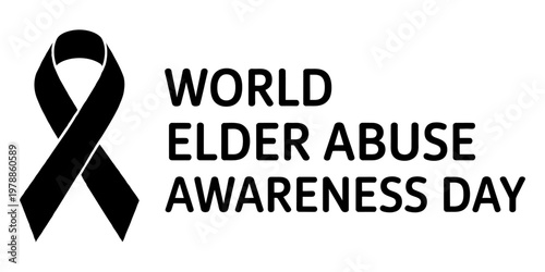 A black ribbon graphic used to raise awareness for the world elder abuse awareness day event. Vector, illustration