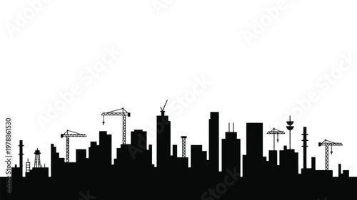 minimalist city skyline construction growth vector silhouette at dusk