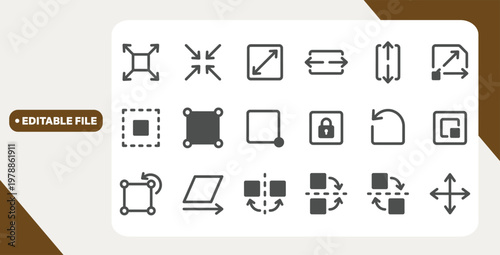 Vector icons of resize and transform tools for graphic editing