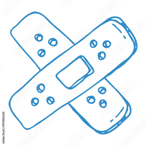 Hand drawn adhesive bandage, care symbol isolated on white. Doodle outline style vector illustration. Pattern of medical plaster, elastic tape icon in simple linear design.