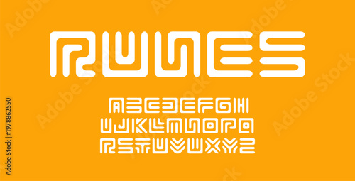 Runic Maze Font Logo Mexican Ancient Alphabet Vector English Letter Set Modern Typography, Creative Typographic Design for Art Title Text, Typo Poster Headline, Type Symbol Logotype. Vector Typeface