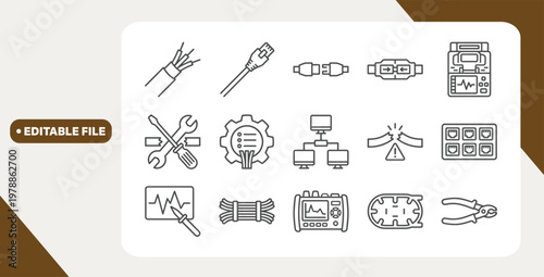 Comprehensive telecommunication icons for fiber optic network management