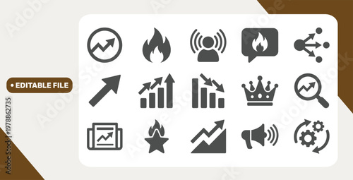 Set of trending and viral icons including arrows and crown symbol