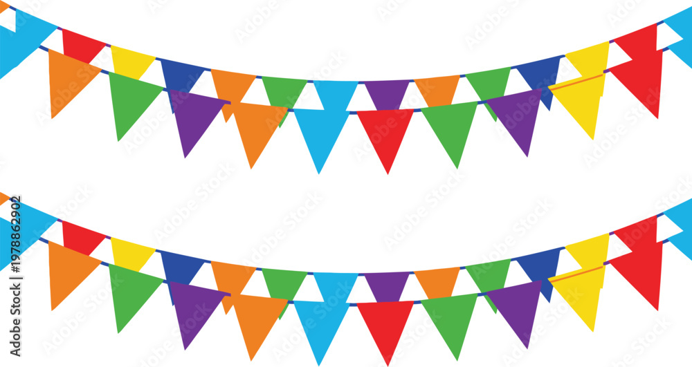 Fototapeta premium Colorful bunting flags garland a festive celebration decoration for parties and events