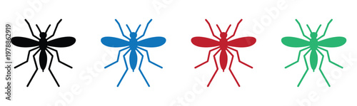 set of four colorful stylized spider illustrations on white background vector art
