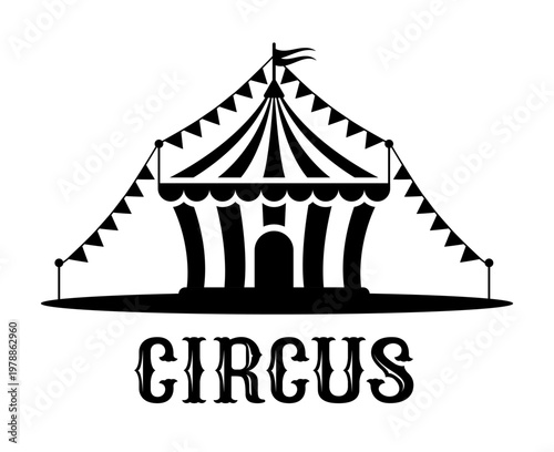 Big top. Circus tent. Vector flat hand-drawn black icon isolated on white background.