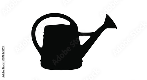 A classic black watering can design strikingly shown as a silhouette