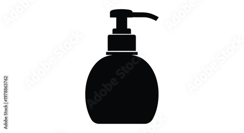 Black soap dispenser against a white background silhouette