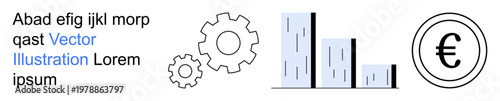 Business operations, finance, economic data, monetary exchange, industrial growth, profit analysis. Gears, bar chart and Euro currency symbol showcase key elements. Business operations and finance