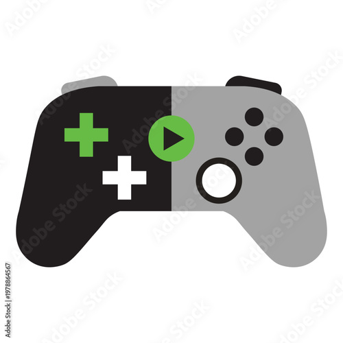 A split colored game controller with green play button