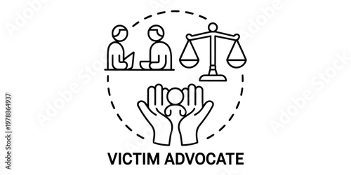 An icon representing a victim advocate showing legal support and protection for individuals in need Vector, illustration