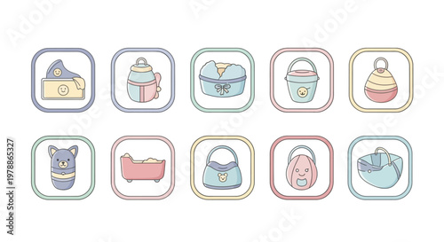 Baby items icons on white background.