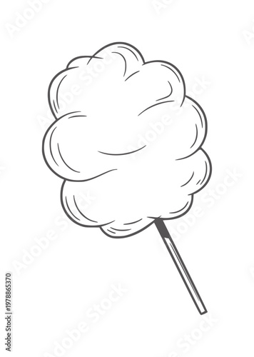 Hand drawn outline of fluffy white cotton candy a stick sweet sugar treat