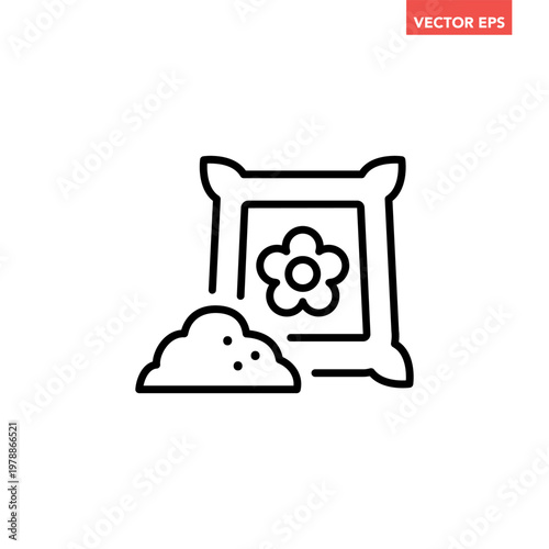 Black single flower fertilizer line icon. Simple fertilizer sack profit flat design vector illustration pictogram, infographic interface elements for app logo web button ui ux isolated 