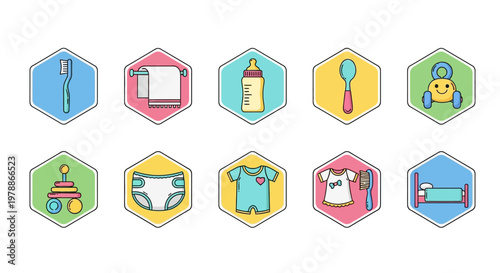 Baby care and nursery icons set.