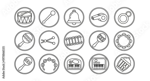 Various Musical Instruments Icons Set.