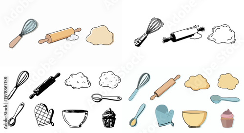 Vintage Kitchen Tools and Baking Utensils Icon Set Collection