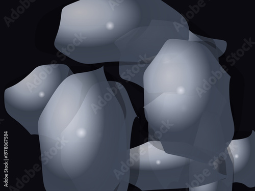 Glossy Chrome Blobs Metallic Silver Premium Abstract Art