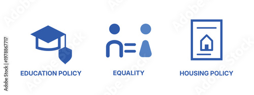 Education policy equality housing and social justice icons.
