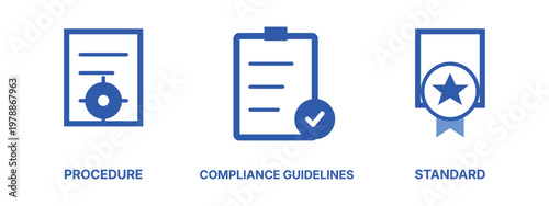 Standard procedure and compliance guidelines icons for business documentation.