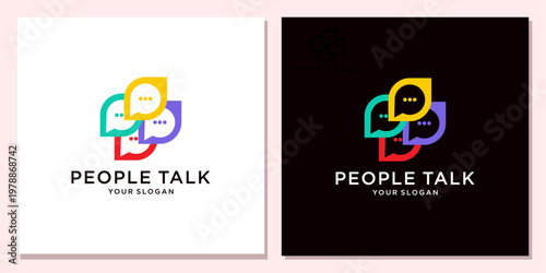 Vibrant overlapping speech bubbles logo design for social communication and community chat