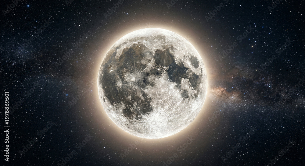 Fototapeta premium Luna llena en el espaacio, foto espacial de la luna con mucho detalle